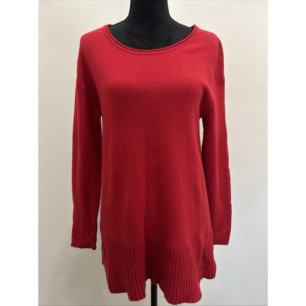 J Jill Sweater Womens Medium Red Sweater Merino Wool Blend Ribbed Hem Pullover